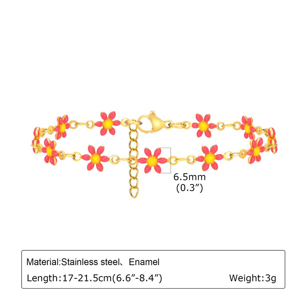 Trendy Bohemia Colourful Drip Glue Beads Chain Bracelet for Women Stainless Steel Beads Bracelet Girl Gift,Heart-shaped Chain