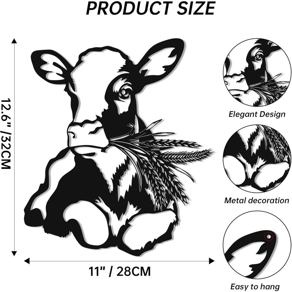 

Metal Cow Wall Art Farmhouse Kitchen Decor 12x11 Inch Rustic Animal Sculpture for Living Room Garden Indoor Outdoor Metalwork