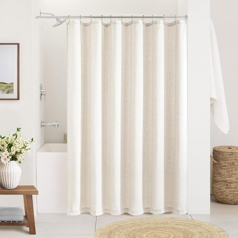 Natural Cream Linen Shower Curtain Country Boho Farmhouse Bathroom Decor Beige Shower Curtains for Bathroom Neutral Cloth