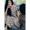 Summer New Literary Loose Cotton and Linen Polka Dot Round Neck Five-quarter Sleeve Dress Women's Medium and Long