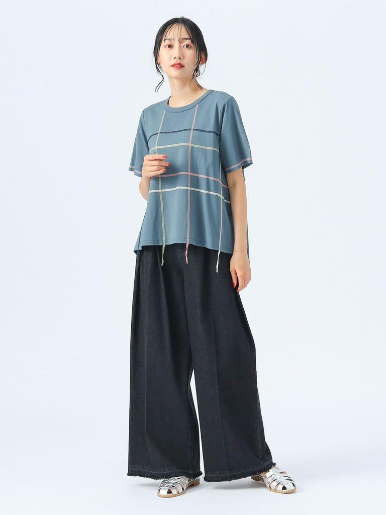 Beams Heart Tee Colorful Fringe Stitch Pullover Green One Size S/S Women's