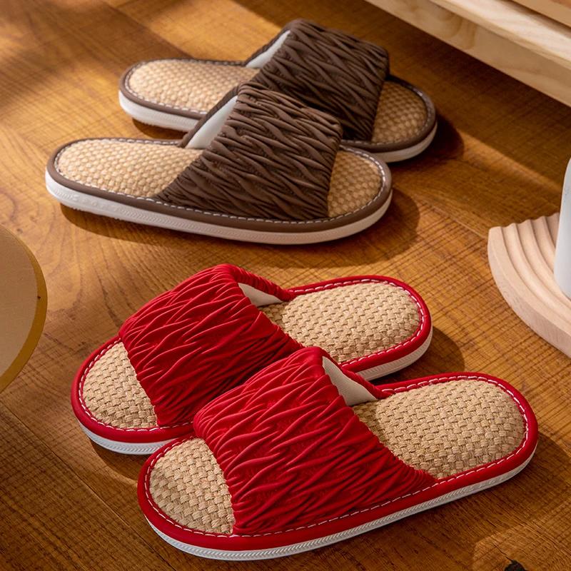 Fashion Linen Platform Slippers Women Home Soft Designer Shoes Ladies Flats New Fashion House Elegant Casual Footwear Indoor Breathable