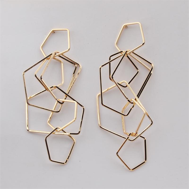 Übertriebene Unregelmäßige Quadratische Rhombus Mehrschichtige Metall Geometrische Hohle Lange Hängeohrringe für Frauen Schmuck Weihnachten Brincos