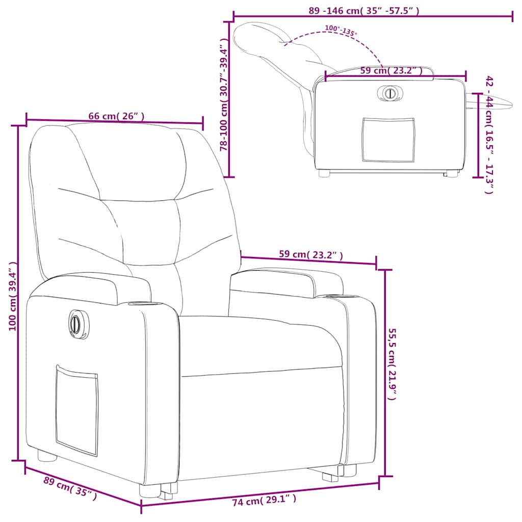Recliner Chair with Lift Assist Electric Burgundy Fabric