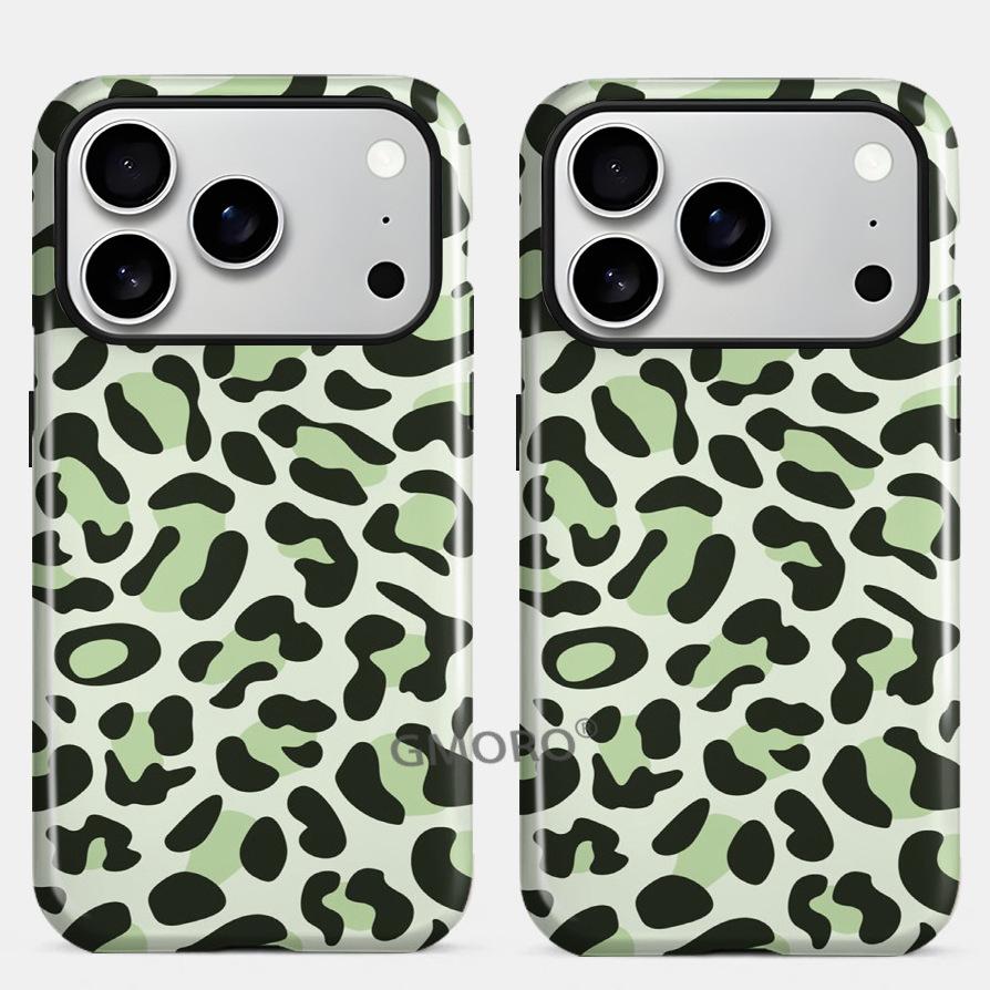 Niche personalized contrasting color leopard print magnetic mobile phone case iPhone15 two-in-one film case Apple 17 anti-drop hard case