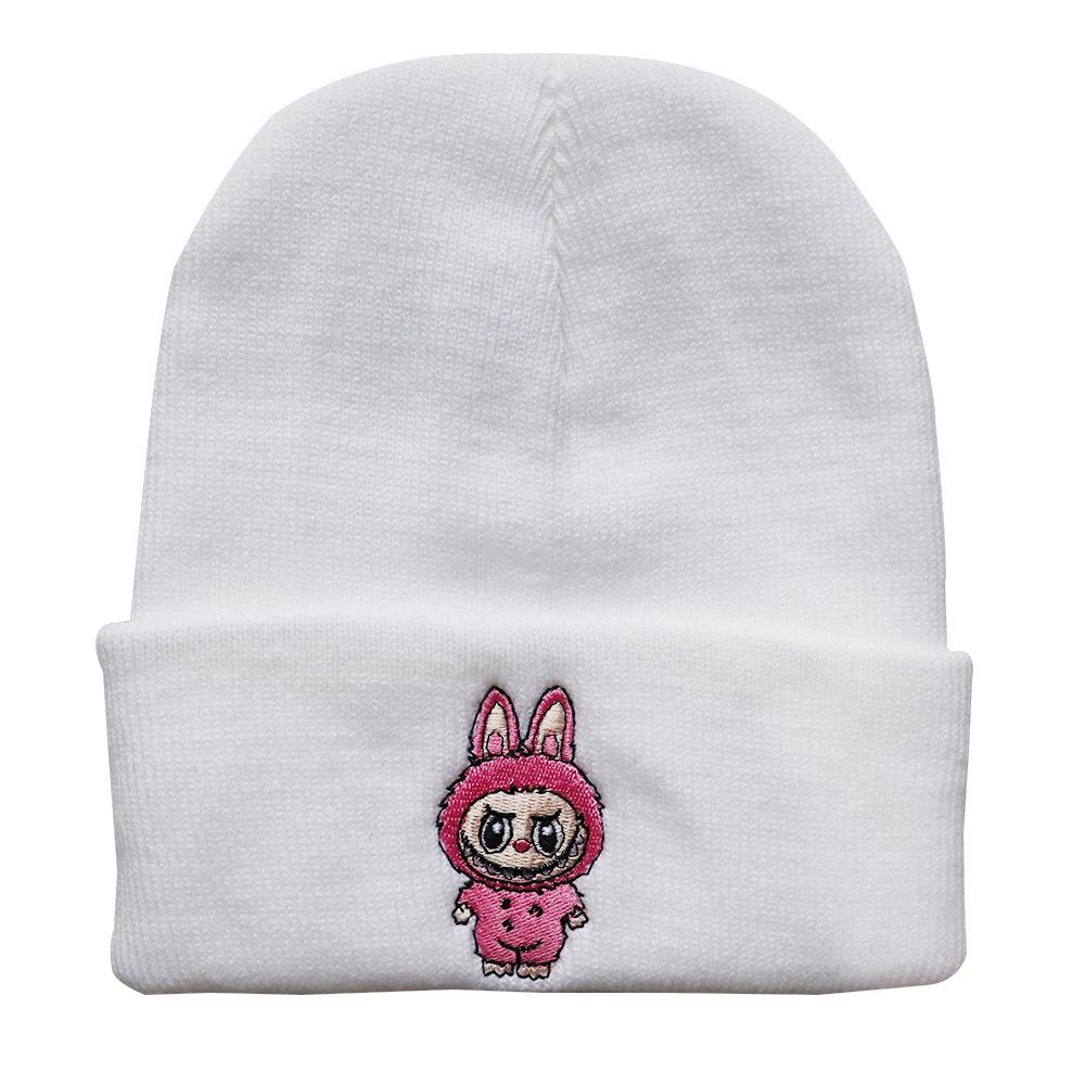 Autumn and winter trendy cartoon knitted hats for men and women, Labubu labu Embroidered knitted hat, warm hat