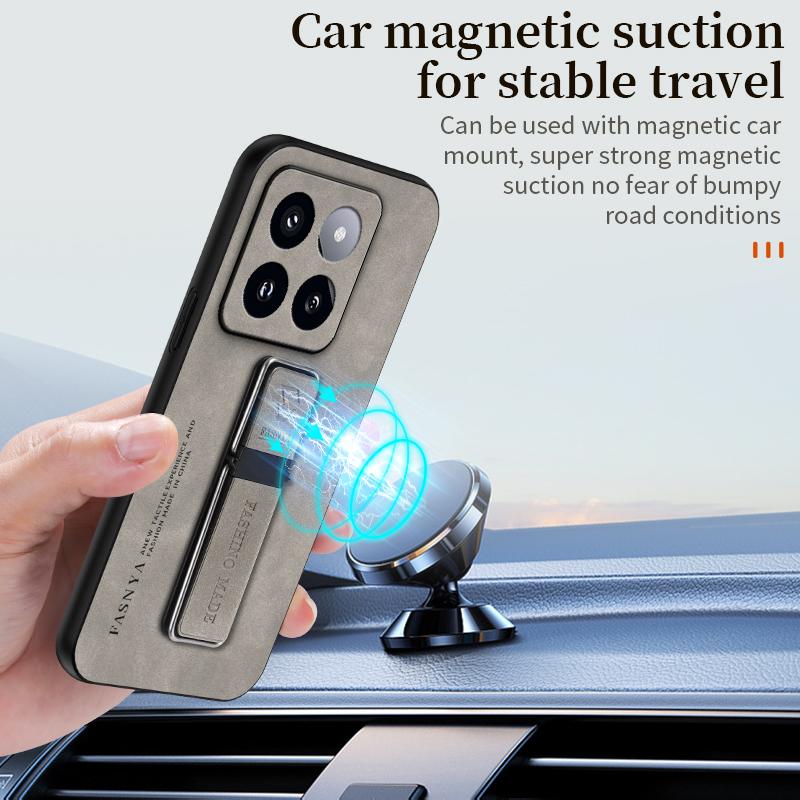 For Xiaomi 14 Pro Case Leather Car Magnetic Holder Phone Cases For Xiomi Xiaomy Mi14 Mi 14 14 Pro Silicone Shockproof Back Cover
