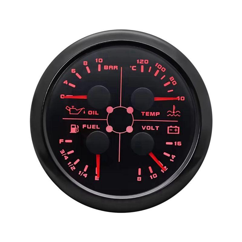 Portable 85Mm 4-In-1 Multifunction Gauge With 0-190Ohms/240-33Ohms Fuel Level Gauge Water Temp Oil Press Voltmeter