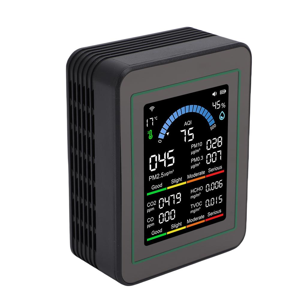 10 In 1 Air Quality Monitor, Color LCD Screen Indoor PM0.3 PM2.5 PM10 CO CO2 HCHO TVOC Temp Humidity Detector Fit for