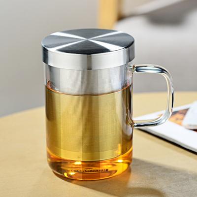 Cană de ceai din sticlă de 500 ml, cană mare de ceai din sticlă borosilicată cu infuzor din oțel inoxidabil, cană de cafea pentru acasă și birou, vase de băutură