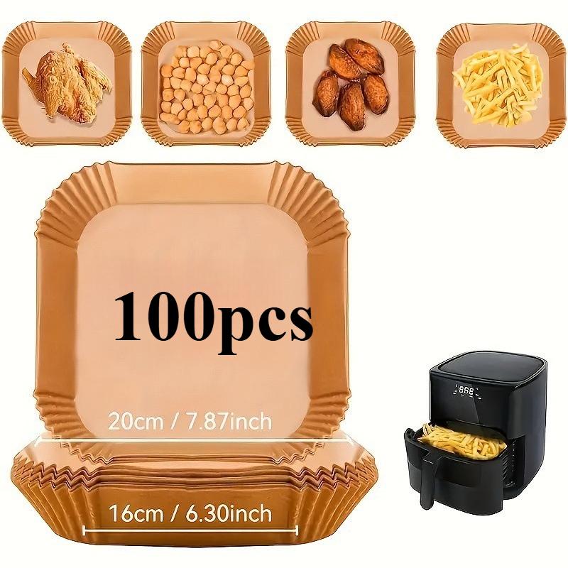100pcs Large Air Fryer Parchment Liners - Non-Stick High Heat Resistant Disposable Sheets, Ruffled Edges for Ovens/Microwaves