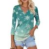 Women's Casual Fashion Sexy Comfortable Christmas Print V-Neck Button Three-quarter Sleeve Top