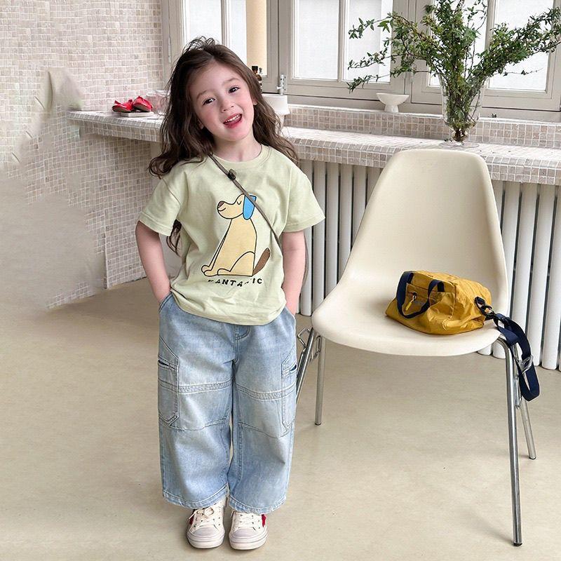 Girls Summer Cotton Cartoon Print T Shirt Loose Fit Short Sleeve Top