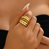 Stainless Steel Metal Multi-layer Line Wide Rings For Women Men Punk Hip Hop Gold Color Shell Geometric Ring Jewelry Gifts