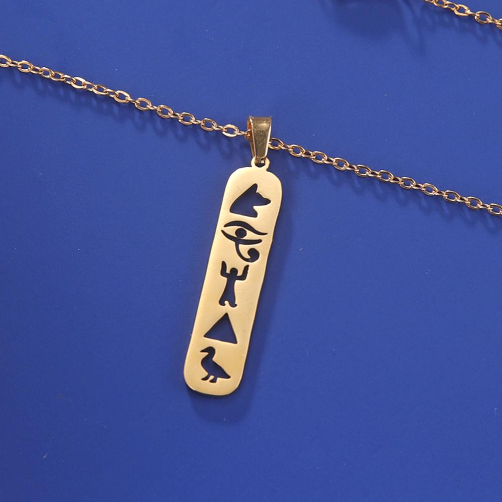 Dawapara Eye of Horus Ankh Cross Necklace Egyptian Cartouche Hieroglyph Pendant Stainless Steel Ancient Spiritual Jewelry