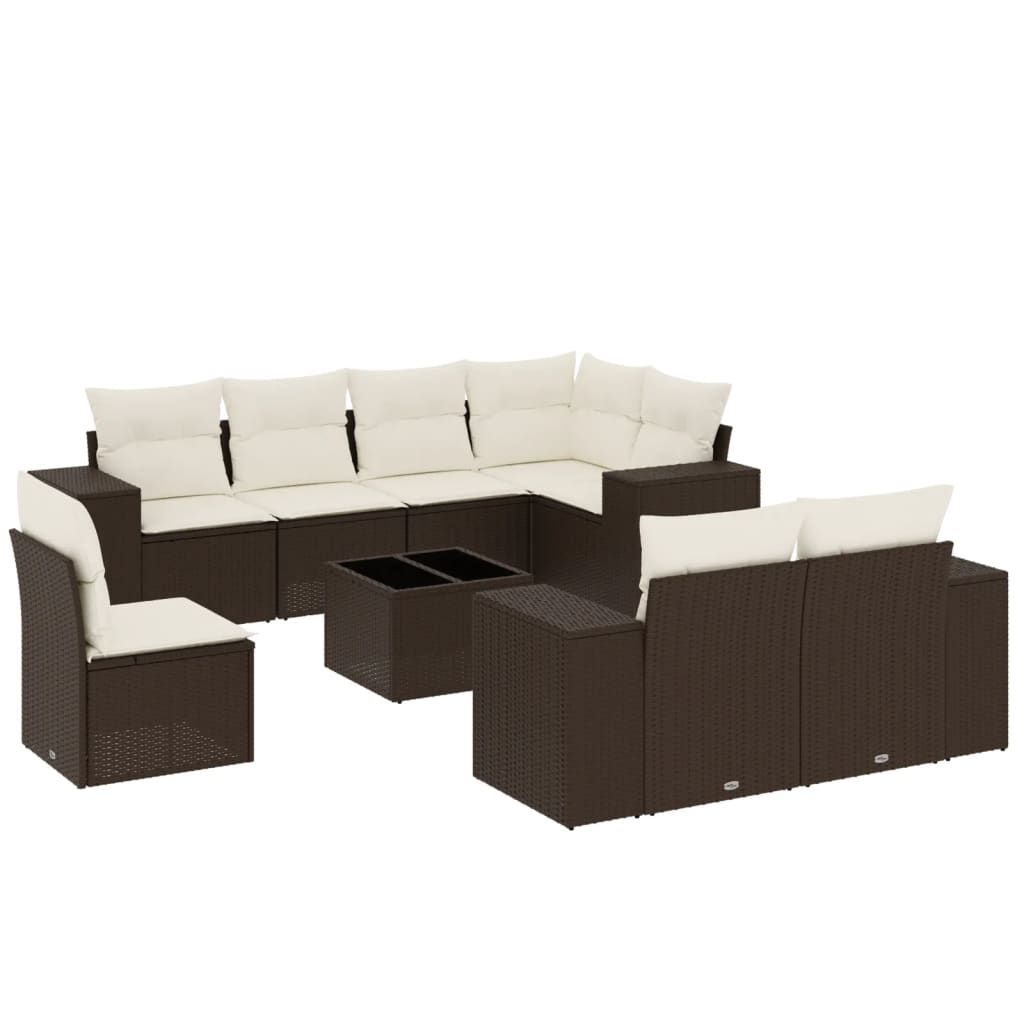 Vidaxl 9-Cz. Gartenmöbel-Set mit Kissen, Braun, Polyrattan
