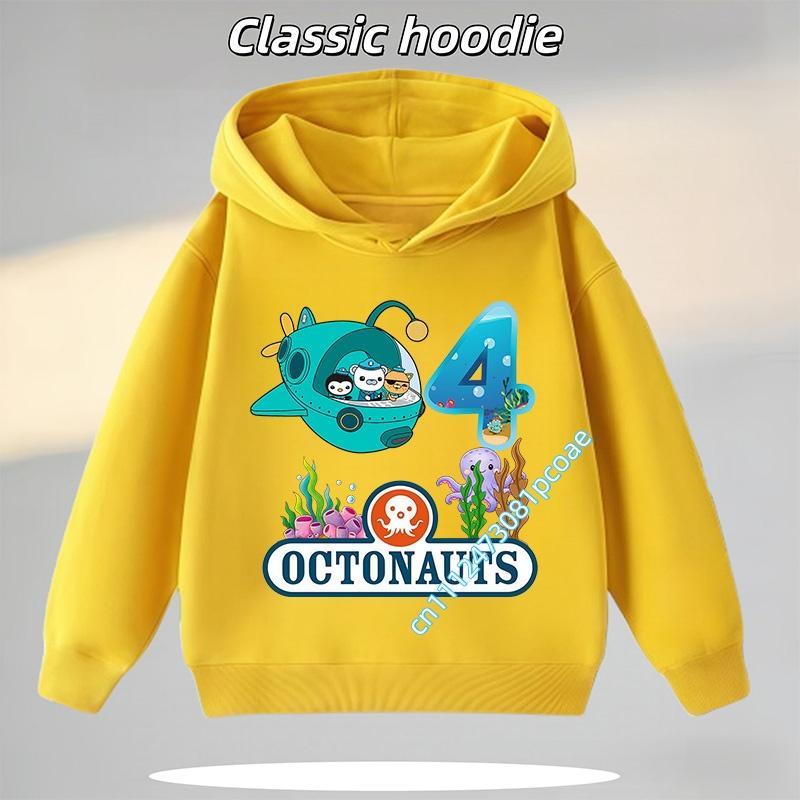 Octonauts 1-8 Yaş Kapüşonlu Sweatshirt Erkek Çocuklar İçin, Dijital Çizgi Film Baskılı Kız Çocuk Günlük Üst, Sonbahar/Kış Uzun Kollu