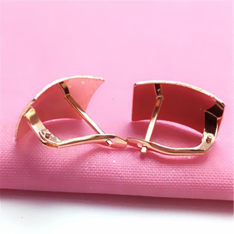 Exquisite Pure Russian 585 Purple Gold Gypsy Square Glossy Laser Color Gold Fashionable Rose Gold-Plated Ear Buckles