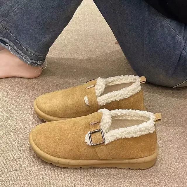 New Multifunctional Women's Wool Shoes, Retro Slip on Soft Sole, Anti Slip and Warm Brimless Cap Shoes, Thick Cotton Shoes