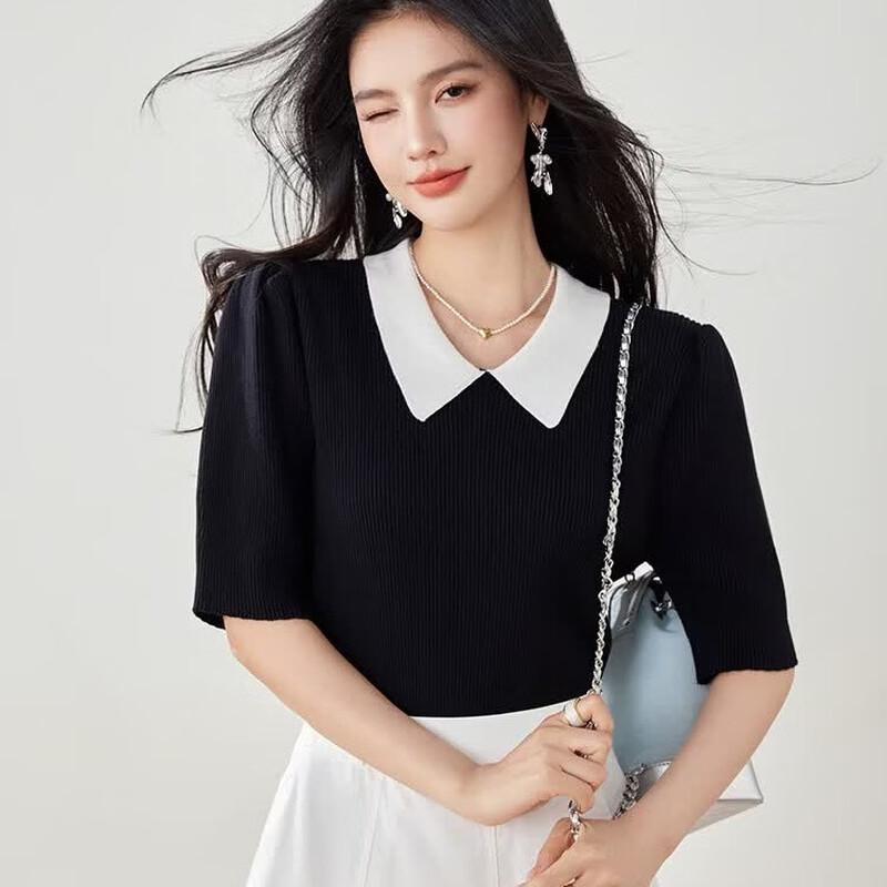 Zuose Elegant Color Block Puff Sleeve Blouse XL