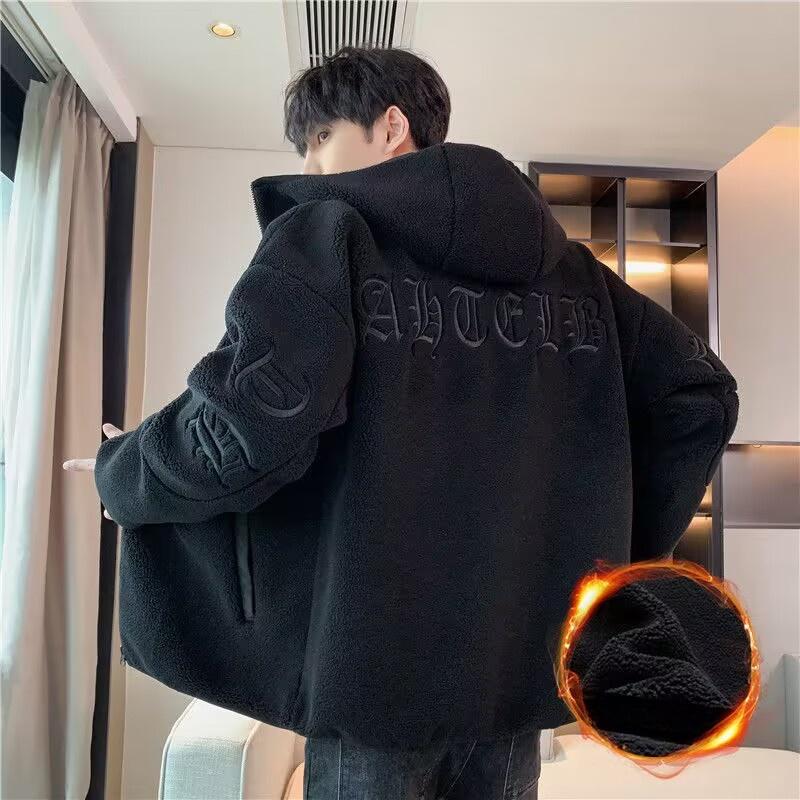 

Мужская хлопковая куртка с капюшоном, на подкладке из овечьего бархата, тонкая, 2026, новая коллекция осень-зима, свободного кроя, модная брендовая хлопковая куртка с открытым карди... L