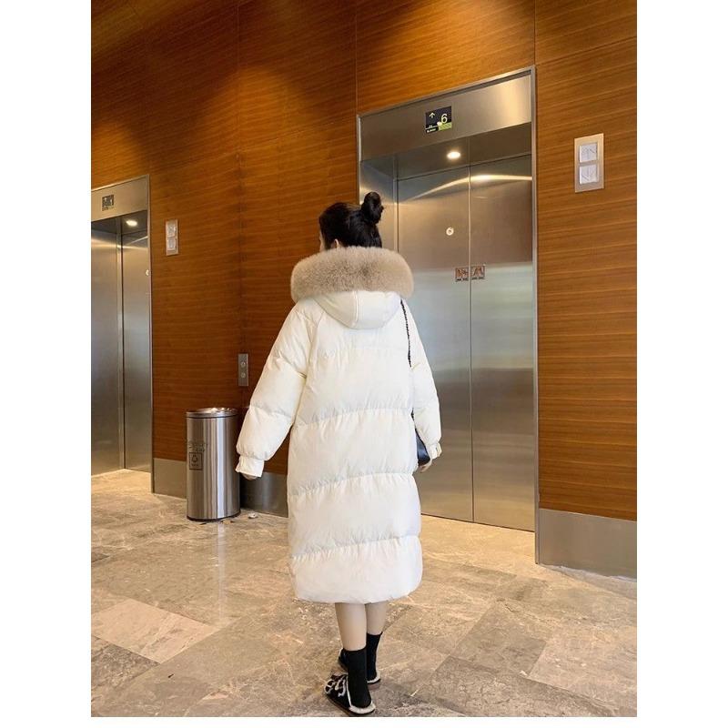 Long Over-the-knee Hooded Down Cotton Coat for Women Winter Big Fur Collar Thick Cotton Coat Trend Parkas Jackets