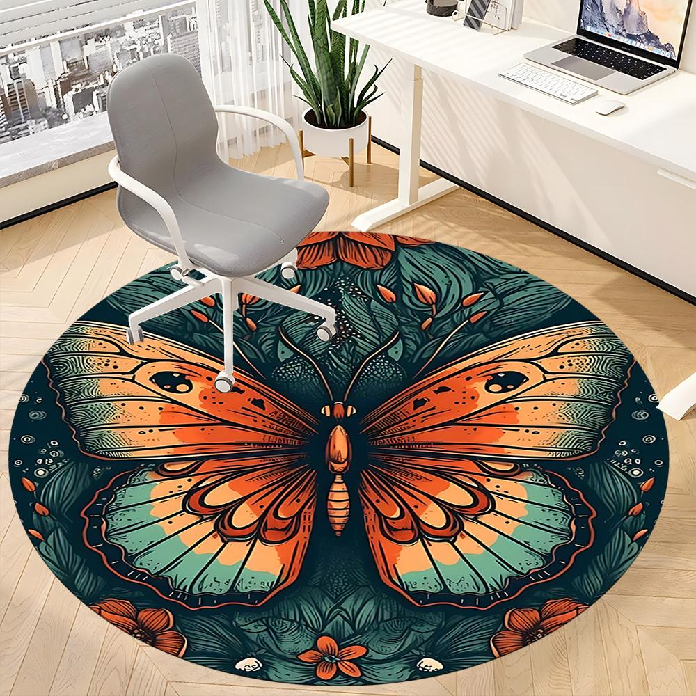1pc Butterfly Garden Office Round Area Rug, Under Office Chairs Bedroom Living Room Home Decor, Room Deco