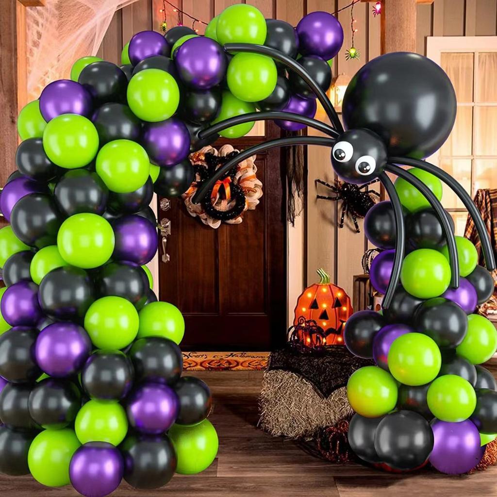 Halloween Balloon Chain Set Purple Green Balloon Set Big Spider Holiday Atmosphere Decoration