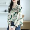 Round Necked Women's Long Sleeved Autumn Printed Shirt with Mulberry Print Top