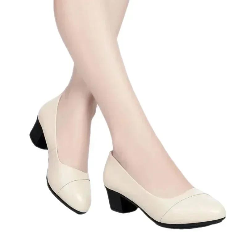 2025 New Women's High-heeled Patent Leather Work Shoes, Women's High-heeled Shoes, Pu Leather Loafers, Square Heels, Talon Femme