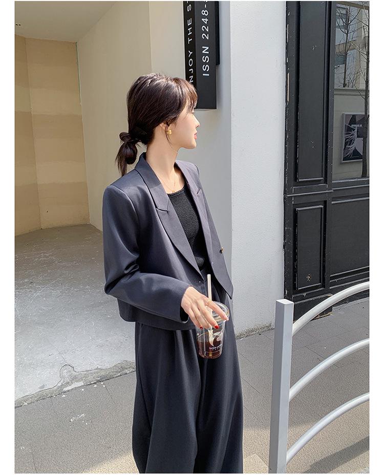2025 Spring Women's Fashion Suit: Short Blazer & Wide-Leg Pants Two-Piece Set
