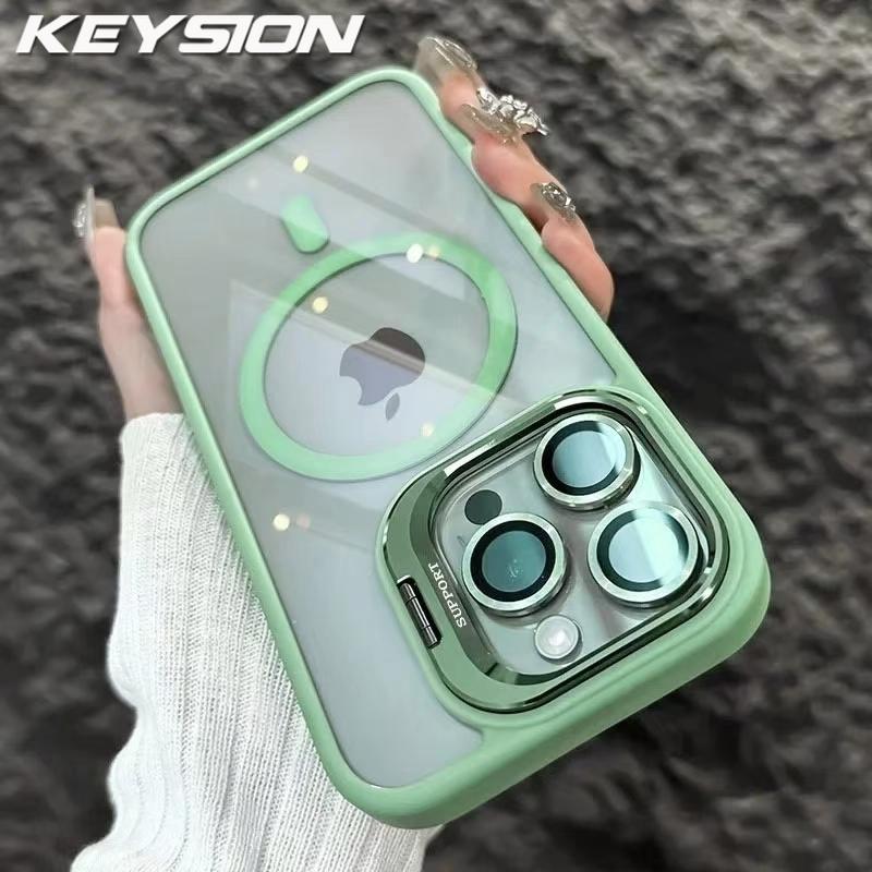 

KEYSION Magnetic Transparent Phone Case for MagSafe for iPhone 15 16 Pro Max 16 Plus 16e Lens Protector Metal Stand Shockproof Cover for iPhone 15 Pro Max