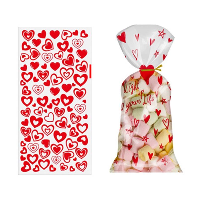 100 Stück Zellophantüten in Herzform zum Valentinstag mit Drehverschlüssen, für Feiertage, Leckereien, Schokoladentüten, Kekstüten, Geschenke