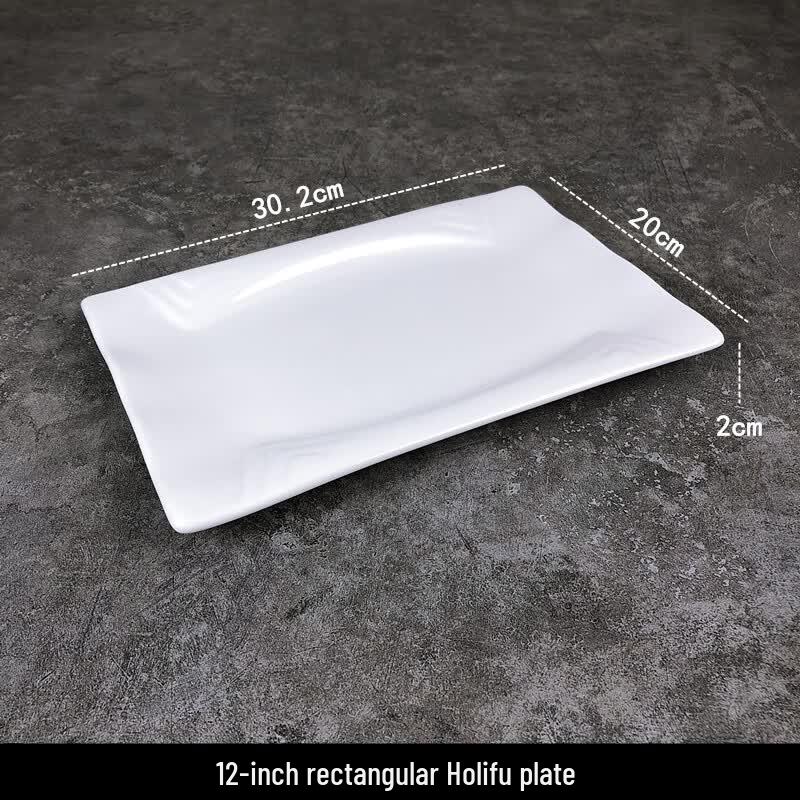 12-inch Rectangular White Ceramic Serving Plate