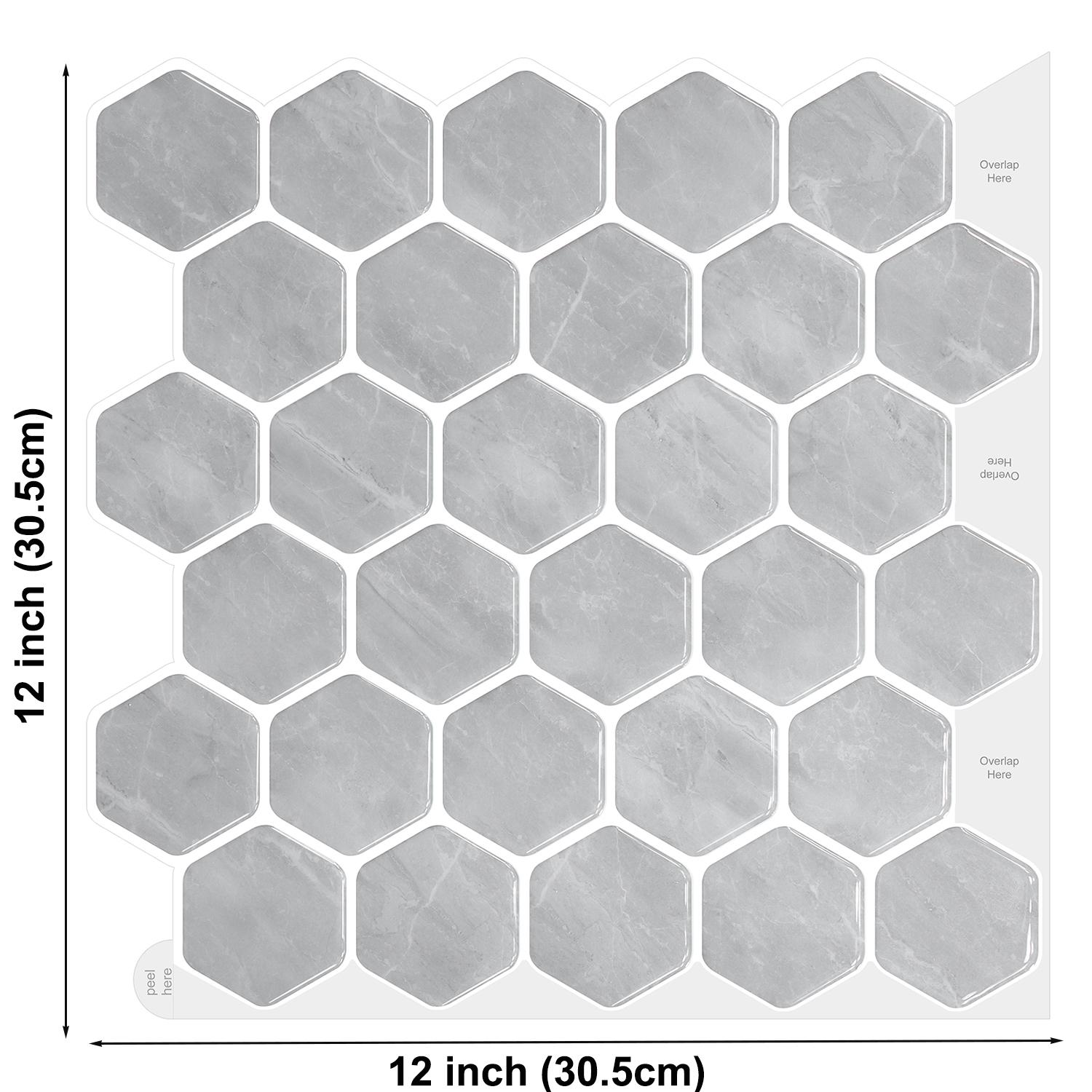 

10 sheets 3D Hexagon Tiles Peel and Stick Wall Stickers Waterproof Vinyl Wallpaper Backsplash for Home Decoration&Renovation 10 Pieces