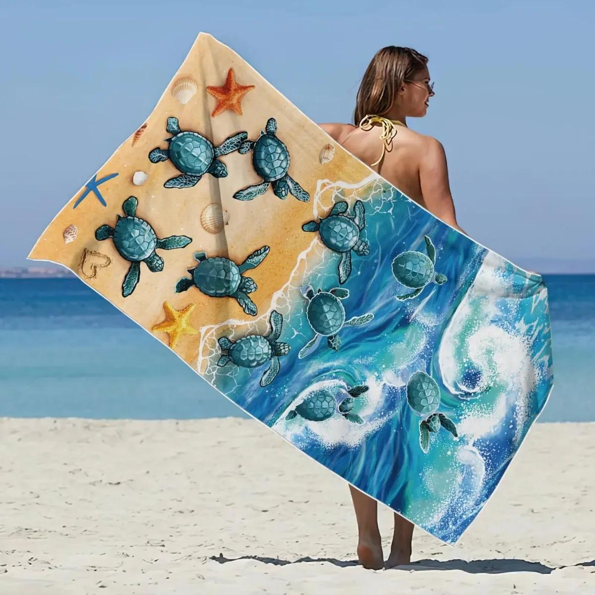 

Dolphin Print Microfiber Beach Towel, Soft Absorbent Pool Towel Sand-proof Swimming Towel Beach Essentials Travel Supplies W30*H60(CM)