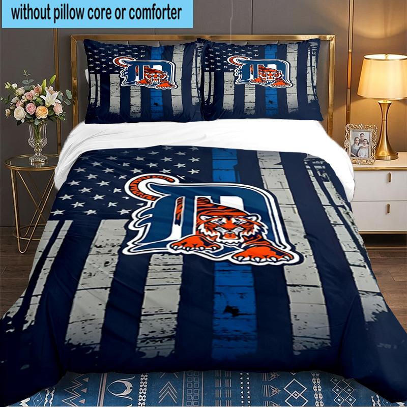 Detroit Tigers Emblem 3pcs Bedding Set,Including 1pc Duvet Cover And 2pcs Pillowcases Perfect Gift for Christmas,Ideal for Bedroom, Dormitory