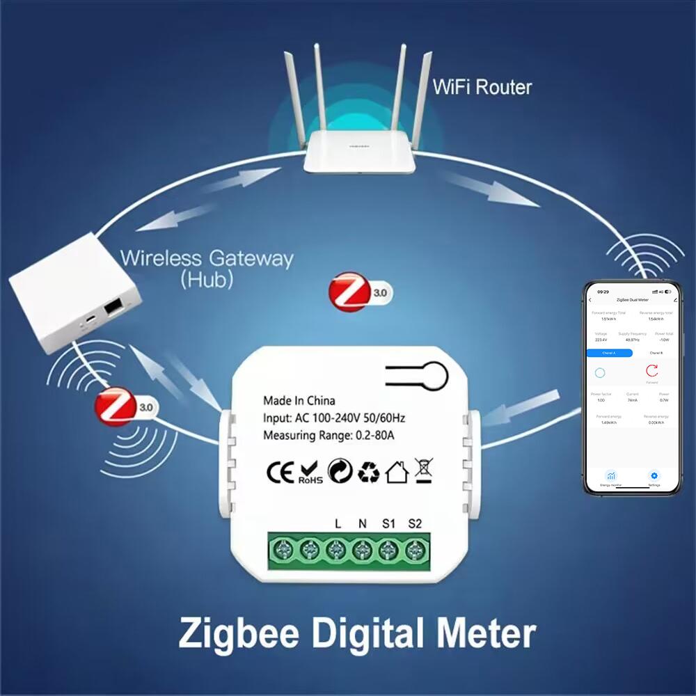 80A Tuya ZigBee Intelligent Energy Meter Solar PV Power Production Consumption Bidirectional Monitoring Meter 2CT APP Control