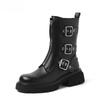 Fashion Rivet Belt Buckle Chunky Heeled Leather Ankle Boots Women Fall Winter Platform High Heels Punk Motorcycle Boots Shoes