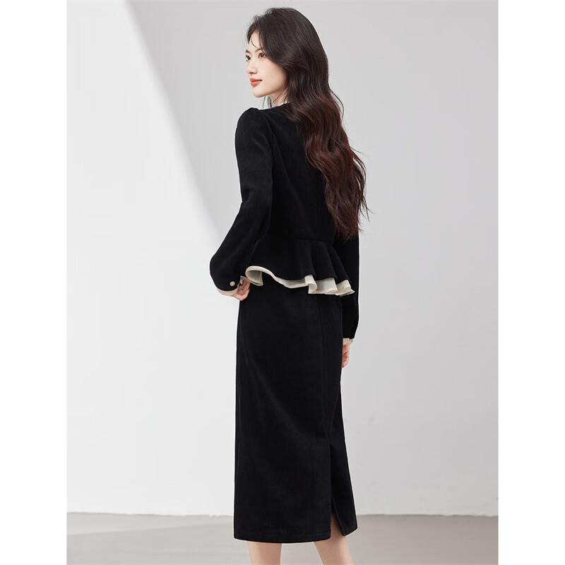 Elegant Corduroy Ruffle Shirt & Skirt Two-Piece Set