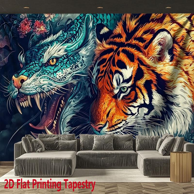 Fierce dragon and tiger pattern Digital printing polyester wall tapestry suitable for use in living bedrooms offices bars party