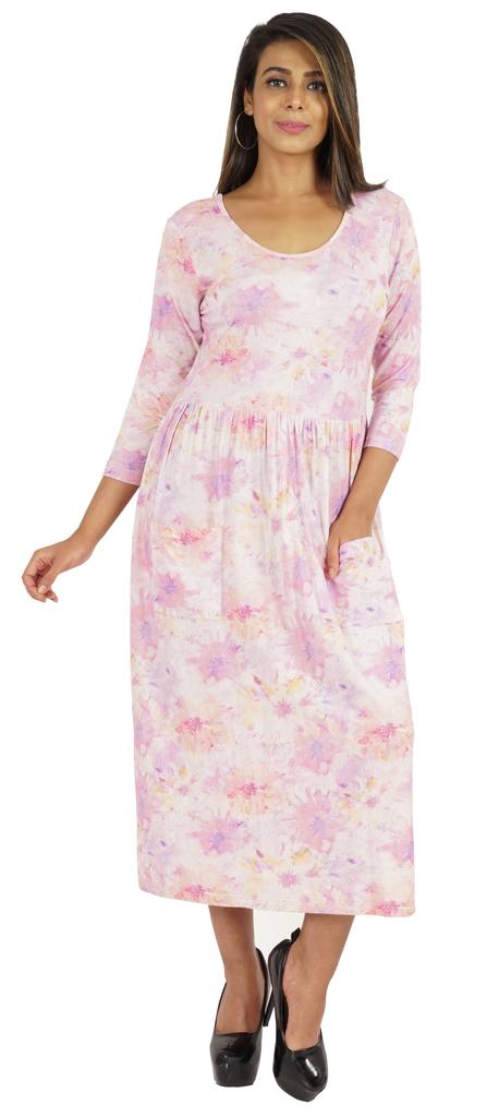 Phagun Women Summer Midi Dress Casual Loose Pockets Dress Scoop Neck Dresses