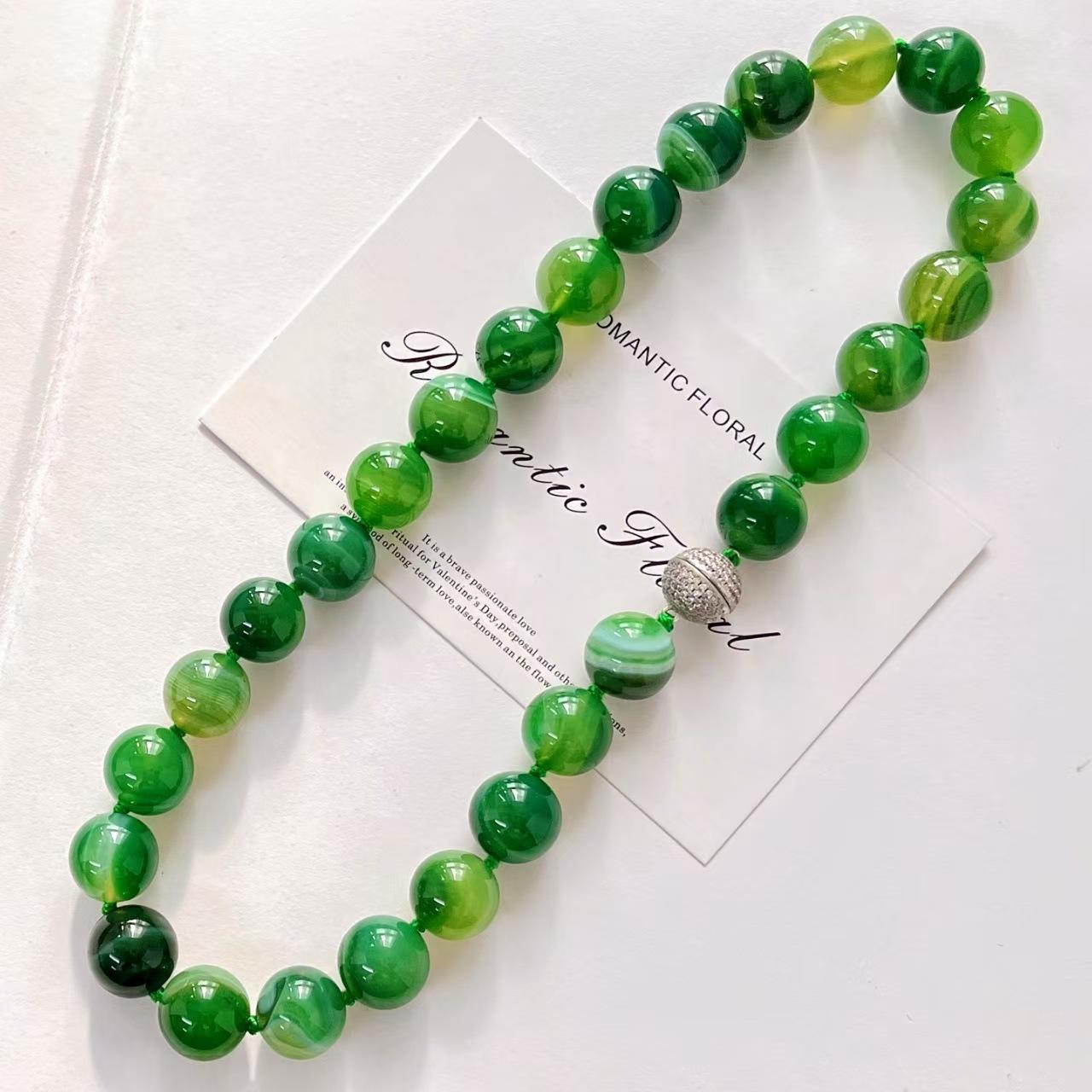 14Mm Vintage High Quality Natural Chalcedony Agate Necklace Clavicle Chain
