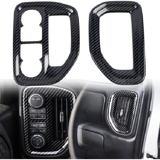Carbon Fiber Dashboard Air Vent Outlet Trim Cover for Chevrolet Silverado 19-21
