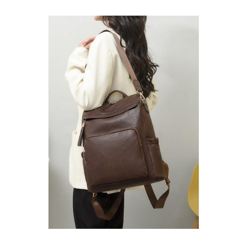 Soft Leather Backpack Vintage Texture Women Casual Backpack Large Capacity Multi-Compartment Women Backpack
