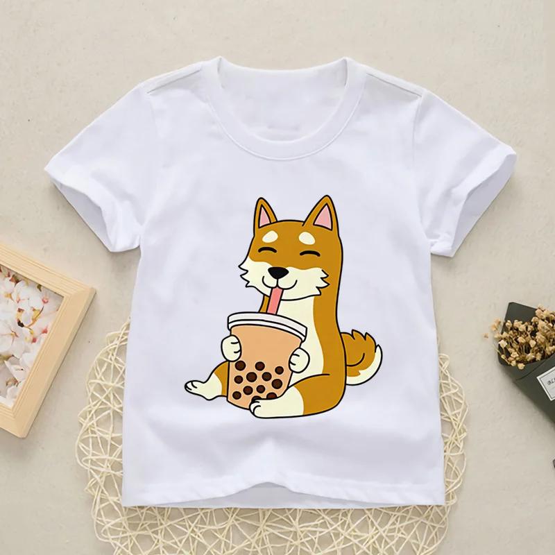 2025 New Fashion Cute Shiba Inu Girls Boys Print T Shirt Tops Kids Funny Clothes Cartoon Children Round Neck New Tshirt