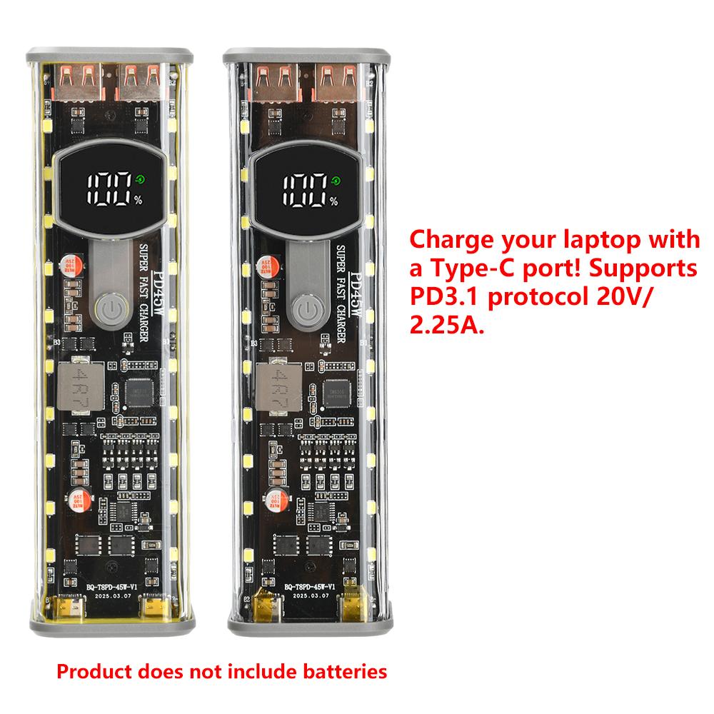 Pouzdro na 8*18650 baterie PD 45W Super rychlé nabíjení Průhledné dobíjecí pouzdro Svařovací box s venkovním světlem