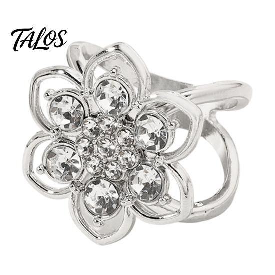 Fashion Scarf Jewelry Rhinestone Flower Ring, Six Petal Clip Floral Accessory Sparkling Holder for Women Shirts Silk Scarves Shawls Decorative Clasp