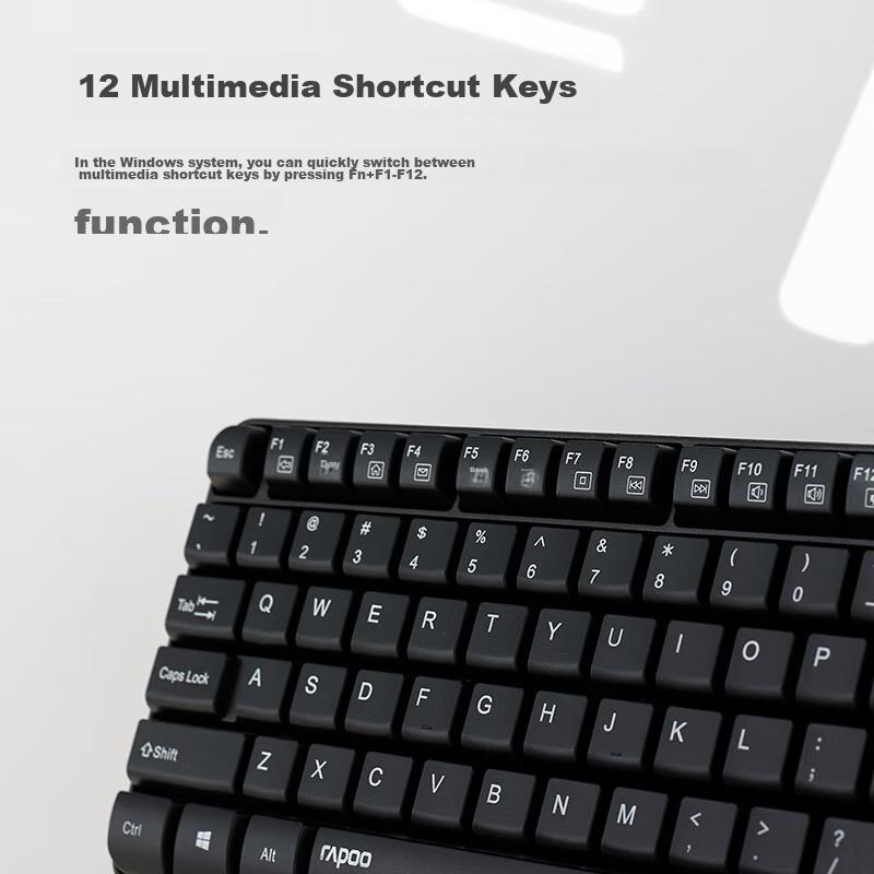 Rapoo E1050 Wireless Keyboard, Office Keyboard, Compact Keyboard, Splash-Resistant Design, Laptop Keyboard, Computer Keyboard, Black