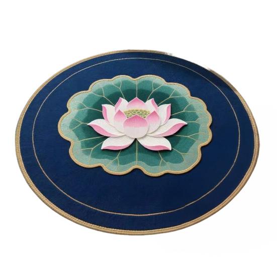 Lotus Flower Floor Mat Round Living Room Rug Lotus Pattern Carpet with Non-Slip Backing for Home Office Bedroom Kitchen